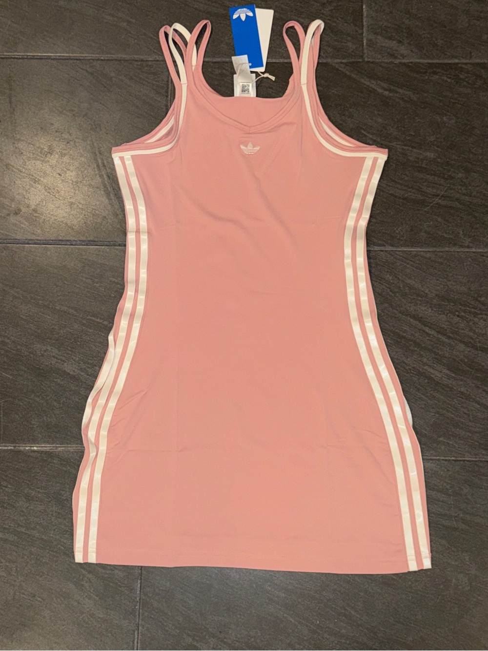 Adidas Pink Strappy Tank Dress with White Side Stripes